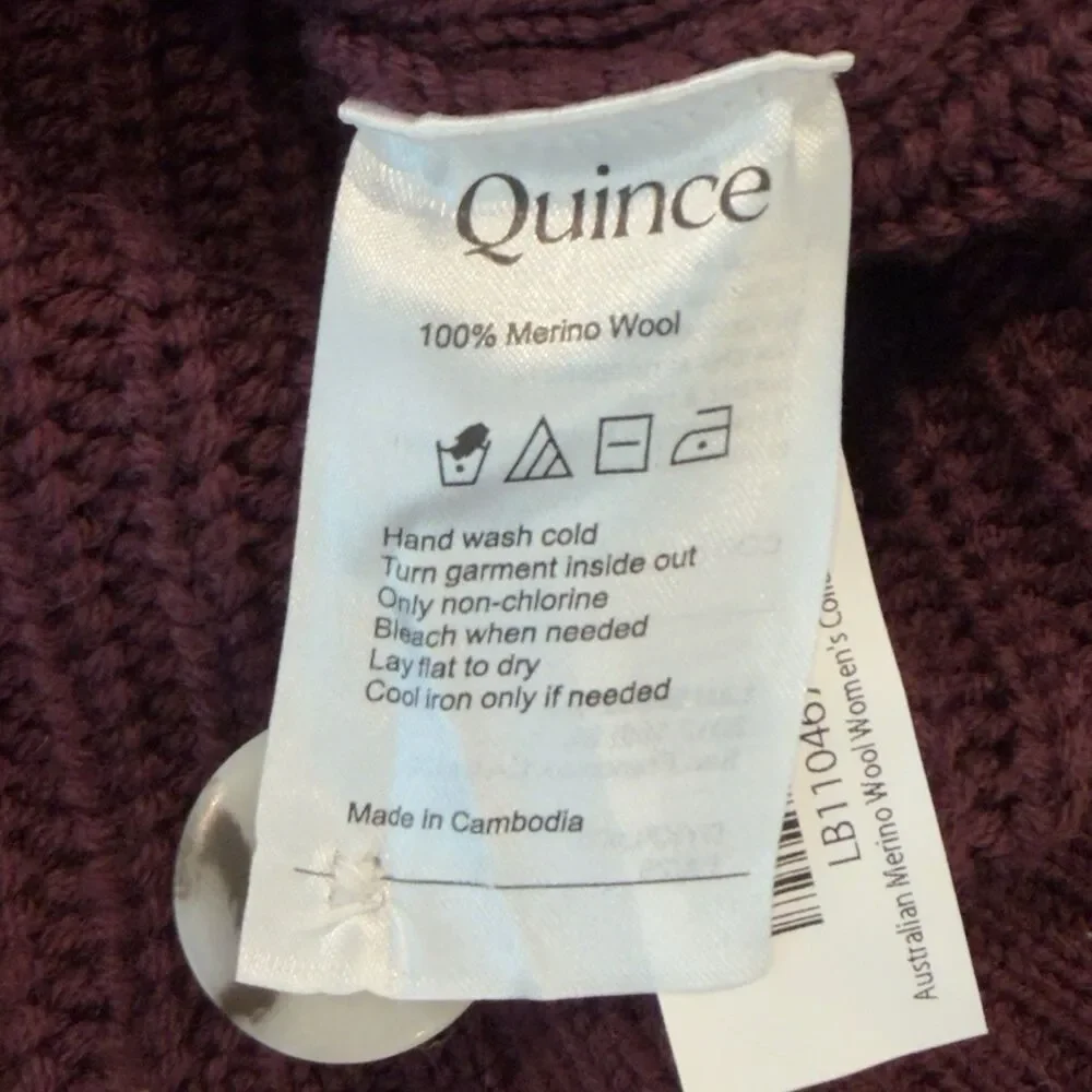 Quince Australian Merino Wool Collared Cable Cardigan Womens S Burgundy Buttons - Picture 5 of 7